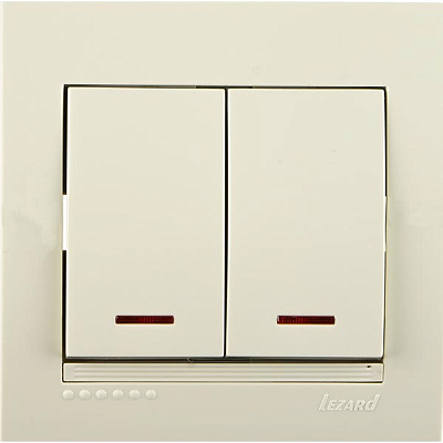 Выключатель двухклавишный Lezard Deriy с подсветкой 10 А 250В IP20 кремовый