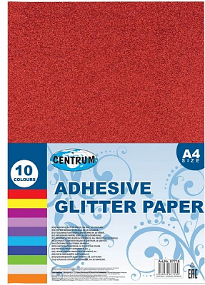Папір для дизайну Glitter на клейкій основі з блистками А4 10 кольорів Centrum