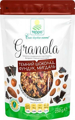 Гранола Терра с миндальными хлопьями, темным шоколадом и фундуком 250 г 