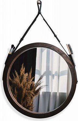 Зеркало настенное SG Black water D600 мм на кожаном ремне в раме ясень венге 