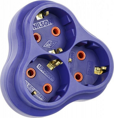 Тройник Nilson с заземлением 3 гн. синий 40410101 