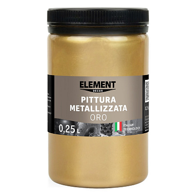 Краска акриловая Element Decor металлизированная Pittura metallizzata Oro металлический золото 0,25л