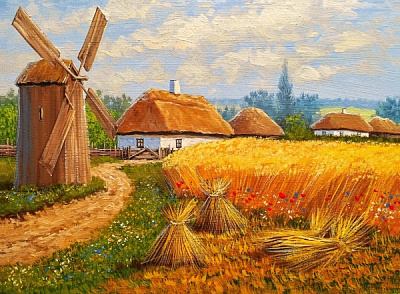 Репродукция Украинское село. Мельница 60x80 см Арт Фемелі 