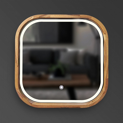 Зеркало со встроенной подсветкой Luxury Wood Balance SLIM LED ясень темный 650x650 мм 