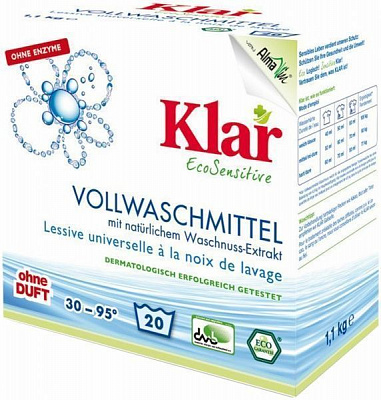 Пральний порошок для машинного та ручного прання Klar EcoSensitive 1,1 кг