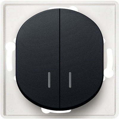 Механізм розетки кнопковий двоклавішний Aling-Conel Eon з підсвіткою 16 А 250В чорний глянець E626.E