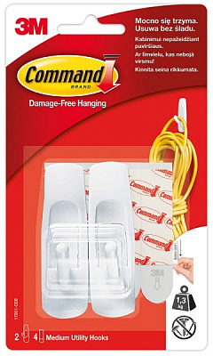 Крючок средний 3M Command 1 кг 2 крючка 4 полоски