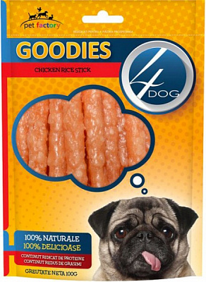 Снеки 4Dog для собак Палички з куркою та рисом 100 г (5949060207897)