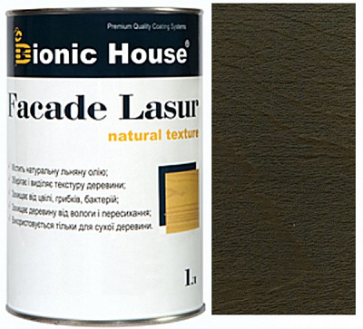 Лазур-антисептик Bionic House Facade Lasur Масляна для дерев’яних фасадів Антрацит напівмат 1 л 0,9 кг
