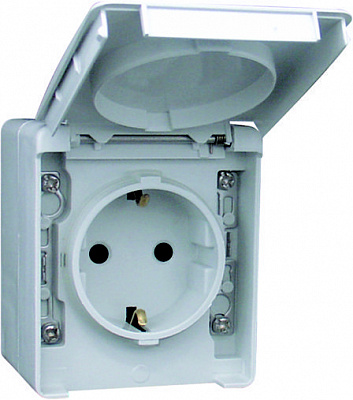 Розетка влагозащищенная с заземлением Efapel Waterproof 2P+Z IP65 без шторок с крышкой серый 48131 CCZ