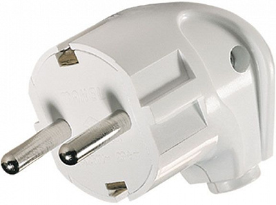 Вилка электрическая угловая Makel с заземлением 250В 16А ABS-пластик белый