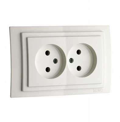 Розетка двойная без заземления Mono Larissa без шторок без крышки белый 103-191905-121