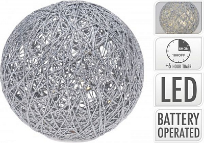 Декоративна фігура вбудований світлодіод (LED) Куля срібна з підсвіткою 1 ламп 20 см
