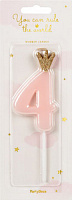 Свічка для торта Partydeco цифра 4 пастель рожева 9,5 см (SCU6-4-081J)