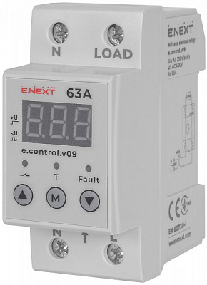 Реле напряжения E.NEXT однофазное 63А с индикацией e.control.v09 p0690014