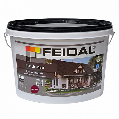 Фарба гумова водоемульсійна Feidal Elastic Matt Ral 3005 мат бордовий 6кг