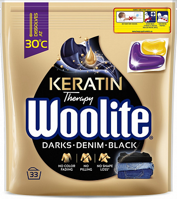 Капсулы для машинной стирки Woolite для черных и джинсовых тканей с кератином 33 шт.