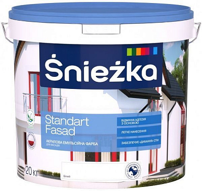 Фарба акрилова водоемульсійна Sniezka Standart Fasad мат білий 15л 20кг