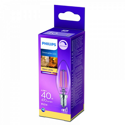 Лампа светодиодная Philips FIL DIM B35 4,5 Вт E14 2700 К 220 В прозрачная 929002391166 