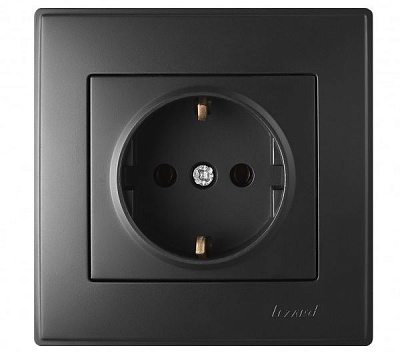 Розетка с заземлением Lezard Lesya без шторок антрацит 705-4242-122B