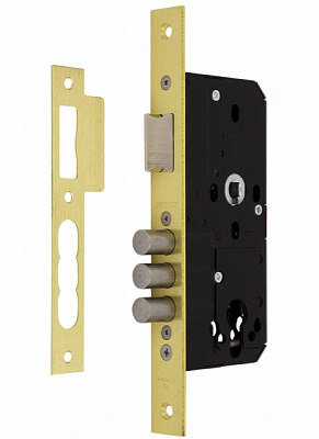 Дверной замок входной SANTOS 985 PB UNIV BS45 мм 85 мм матовая латунь