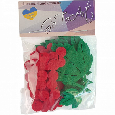Декор из фетра Діамантові ручки Калина 7 см 3 шт. красный/зеленый