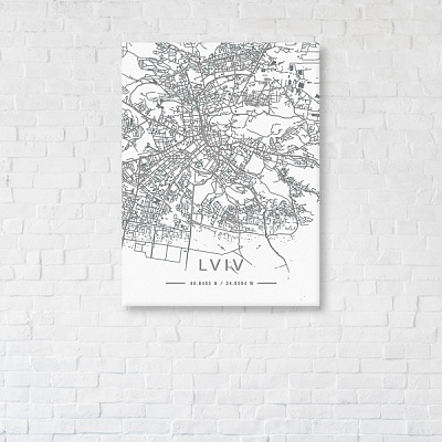 Постер Lviv White Map 75x100 см Brushme 