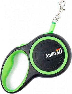 Повідець-рулетка AnimAll М Салатово-чорний до 15кг