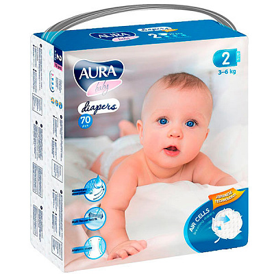 Подгузники Aura 2 3-6 кг 70 шт.