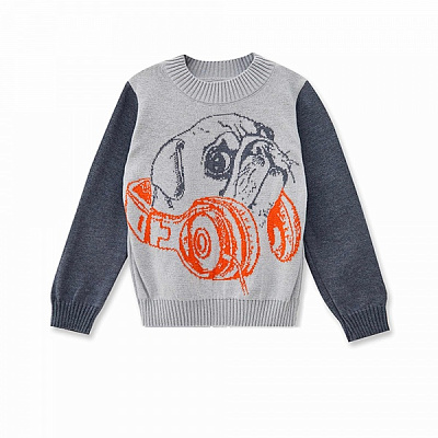 Джемпер дитячий для хлопчика ART KNIT Мопс р.122-128 сірий із малюнком