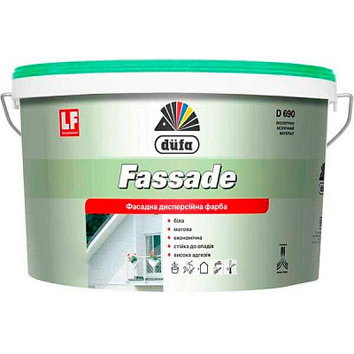Фарба акрилова водоемульсійна Dufa Fassade D690 мат білий 7кг