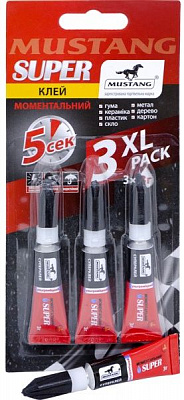 Суперклей Mustang Моментальный 3 г тюбик 3 шт. блістер 3XL