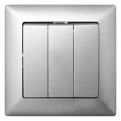 Вимикач триклавішний Gunsan Moderna без підсвітки 16 А 250В срібний MD 29 15 160