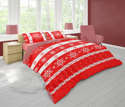 Комплект постільної білизни Іній євро червоний із малюнком Rigel