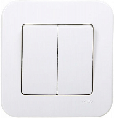 Вимикач двоклавішний Viko Rollina без підсвітки 10 А 250В білий 90420002