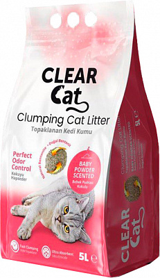 Наповнювач бентонітовий CLEAR CAT із запахом дитячої присипки дрібний 5 кг