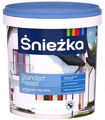 Фарба акрилова водоемульсійна Sniezka Standart Fasad мат білий 1л 1,4кг