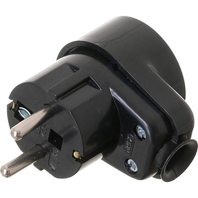 Электровилка угловая E.NEXT Uni-Schuko WT-16U/G-S с заземлением 250В 16А пластик черный