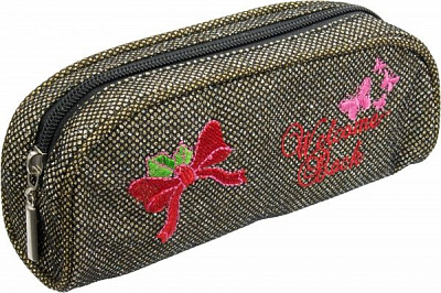 Пенал шкільний із блискітками Бантик золотистий