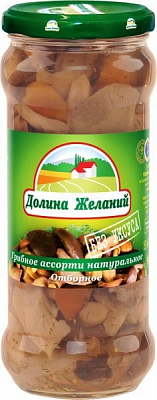 Грибы маринованные Долина желаний Ассорти натуральное 580 мл 530 г