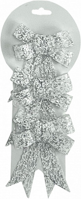 Декорація Бант мерехтіння 3 шт. 12 см срібний SD22-165