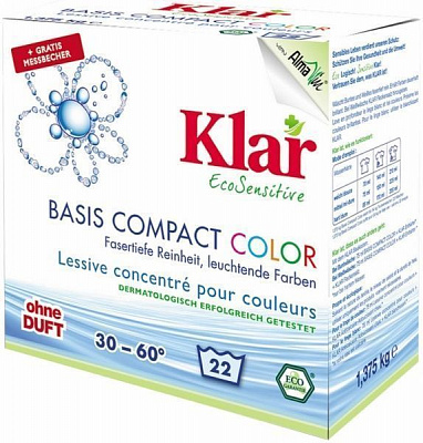 Пральний порошок для машинного та ручного прання Klar Basis Compact Color 1,375 кг