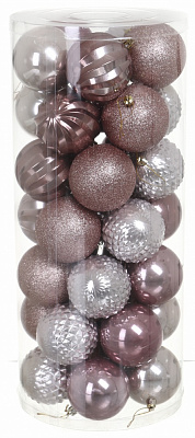 Набір ялинкових куль Елеганс рожевий із срібним d 80 мм 35 шт./уп.