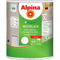 Эмаль Alpina акриловая Aqua Weisslack GL белый глянец 2,5л