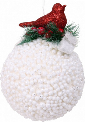Куля новорічна з пташкою HF20H0412 d 120 мм білий із червоним
