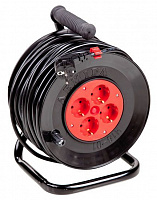 Подовжувач на котушці Леміра із заземленням 4 гн. чорний із червоним 30 м У16-01-01 3х2,5