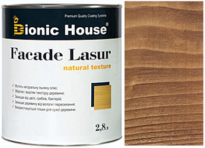 Лазурь-антисептик Bionic House Facade Lasur Масляная для деревянных фасадов Золотой орех полумат 2,8 л 2,5 кг