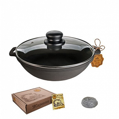 Жаровня 26x6 см чугунная со стеклянной крышкой Т103С3 Maysternya