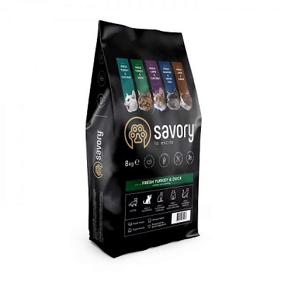 Корм Savory для дорослих котів-гурманів 8 кг (індичка та качка)