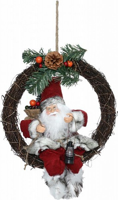 Декоративная фигура Дед Мороз лесной на веночке S1811D 30 см 